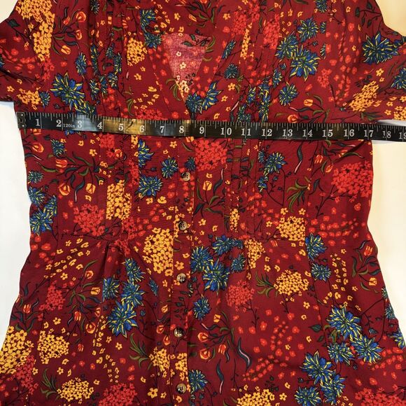Maeve by Anthropologie Blouse Women's Medium Red Floral Button Front Long Sleeve - Picture 9 of 13